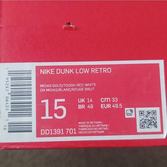 NBA Autographed!!! Nike Dunk Low Retro Red/Gold Men's Size 15 BRAND NEW IN BOX - Picture 7 of 7